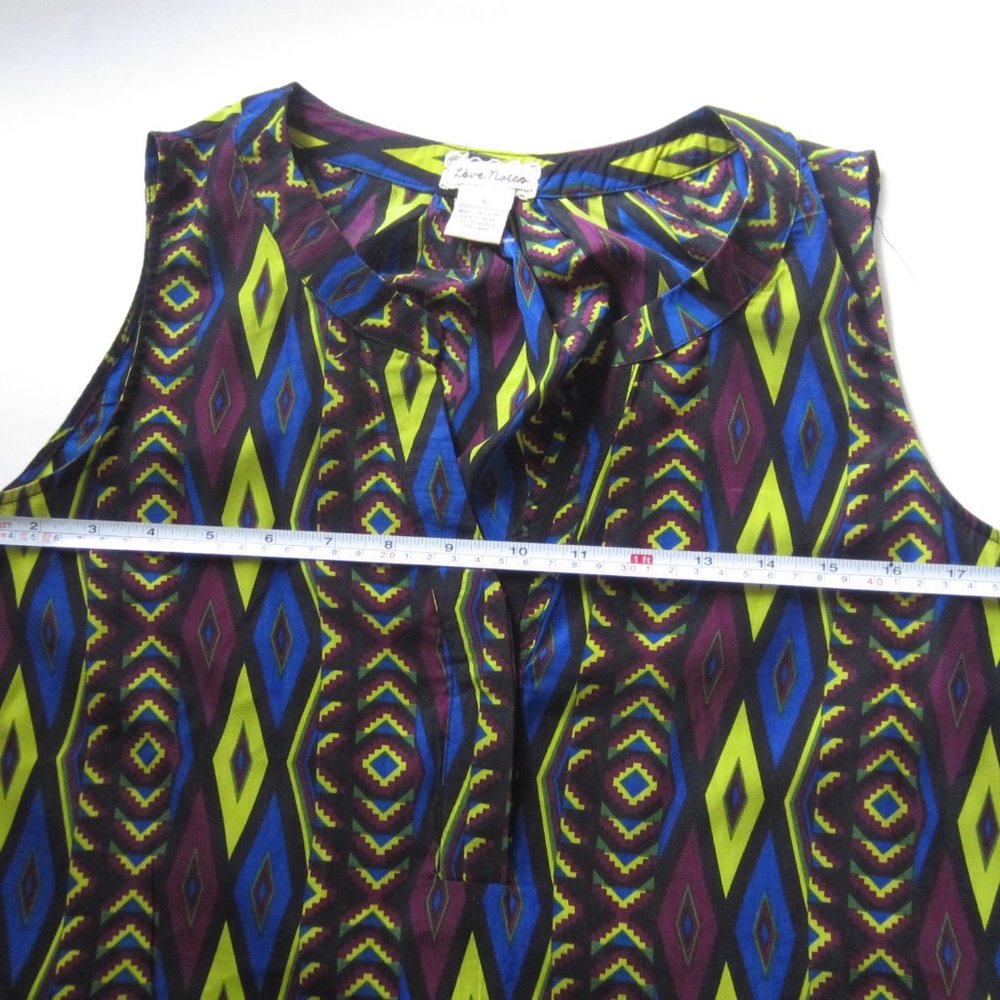 Sleeveless Summer Tunic Blouse by LOVE Note , Geometric pattern, size S - Picture 12 of 16